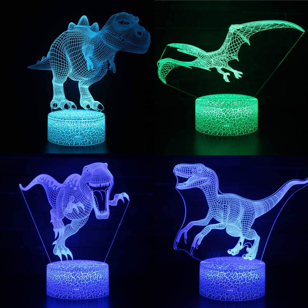 4 PCS 3D Dinosaur Night Light, 3D Dinosaur Lamp, 16 Color Changing Night Lights, Remote Control Animal Toys Night Light, Bedroom Home for Boys Girls and Kids Birthday Xmas Gift 8503