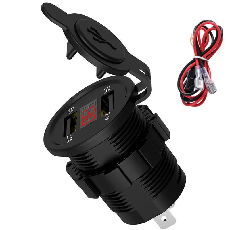 5V 2.1A Waterproof Dual Ports USB Charger Socket Adapter Power Outlet with Voltage Display Voltmeter for 12-24V Car Boat