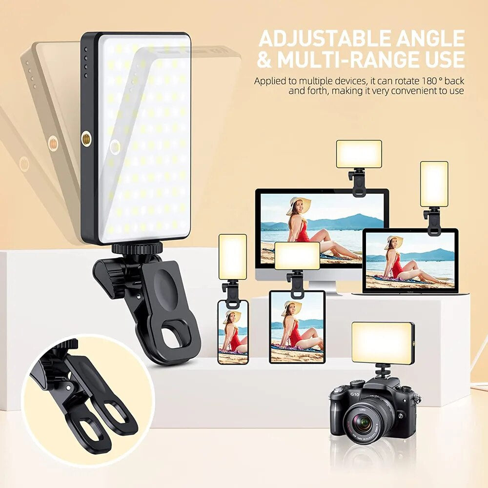120 LED Phone Light Selfie Light 3000Mah Rechargeable Clip Video Light for Iphone Ipad Camera Laptop Samsung Phones Selfie